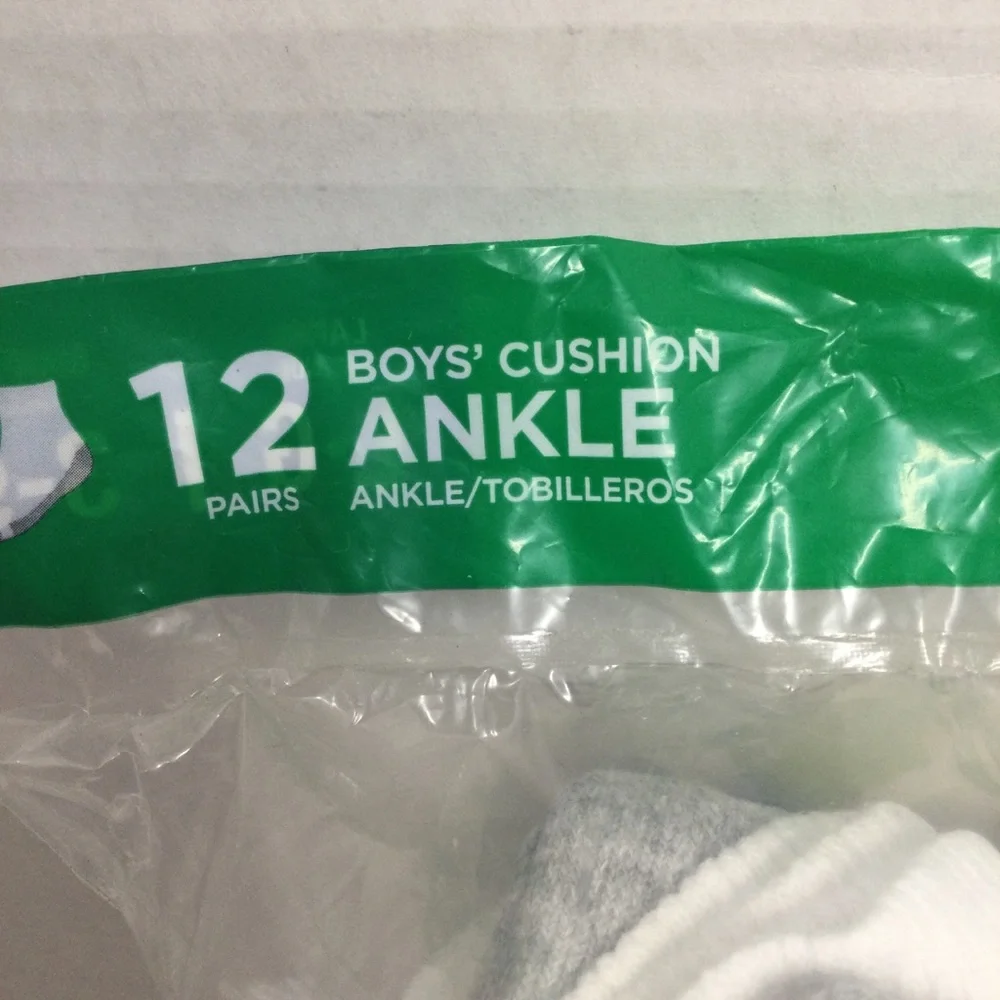 Hanes Boys White Ankle Socks - 12 Pack Sz L